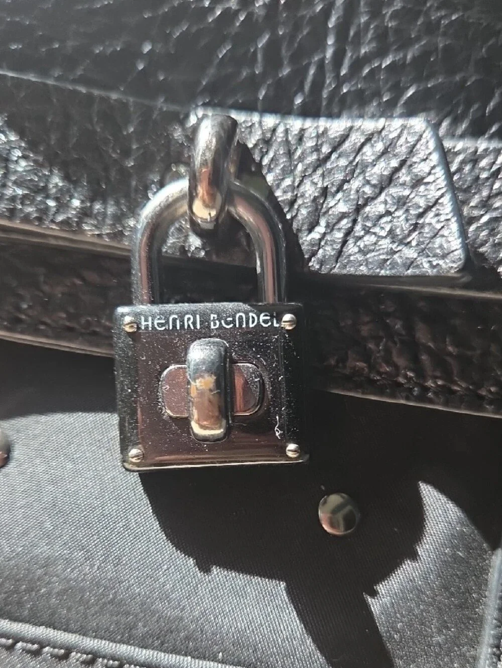 henri bendel Black Studded Tote with Lock Accent